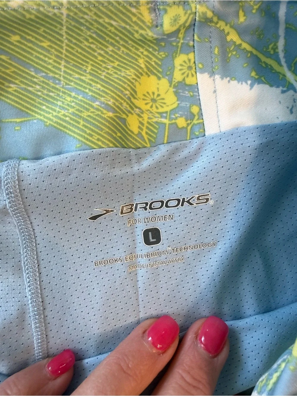 Brooks Women’s Running Skort Light Blue w/ Green Floral Waistband Pleated size L - Picture 3 of 10